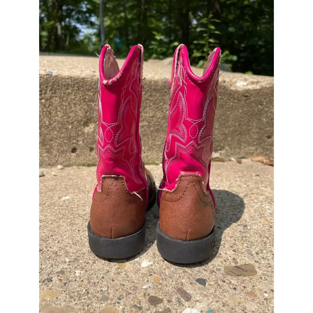 Roper Little Girls' Light-Up Western Boots Round Toe Pink Brown Sz 10 Kids